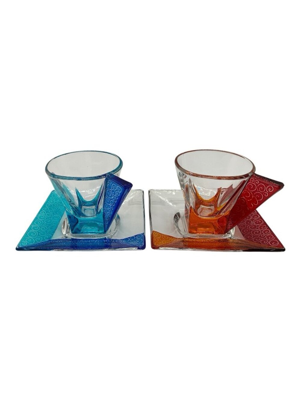 RCR Fusion Espresso Set in Turquoise and Orange Features Sleek Modern Glass Cups